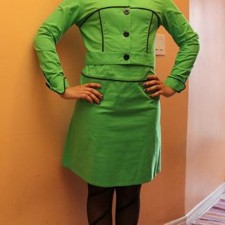 2 piece Suit in apple green cotton with black piping